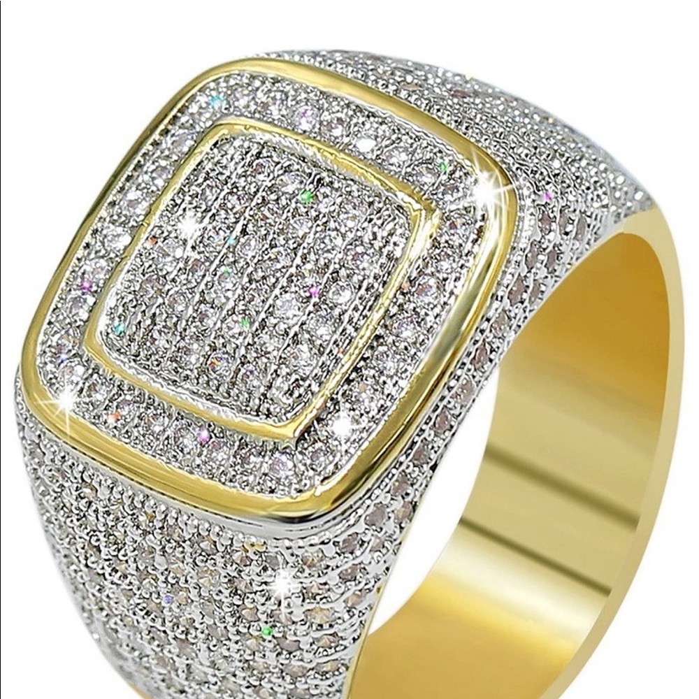 18K Gold Cluster ICED Out Diamond Band Ring